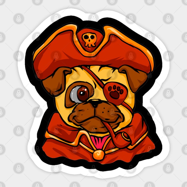 Pirate Pug Sticker by Mako Design 